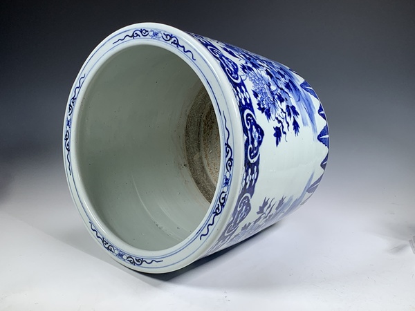 古玩陶瓷清末民初·青花鳳穿牡丹紋卷缸拍賣，當(dāng)前價格2400元