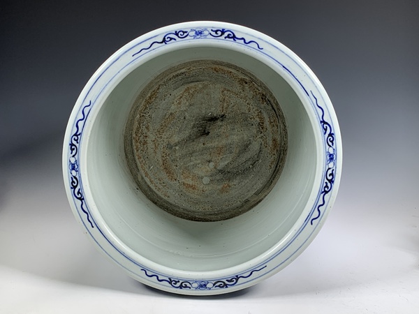 古玩陶瓷清末民初·青花鳳穿牡丹紋卷缸拍賣，當(dāng)前價格2400元