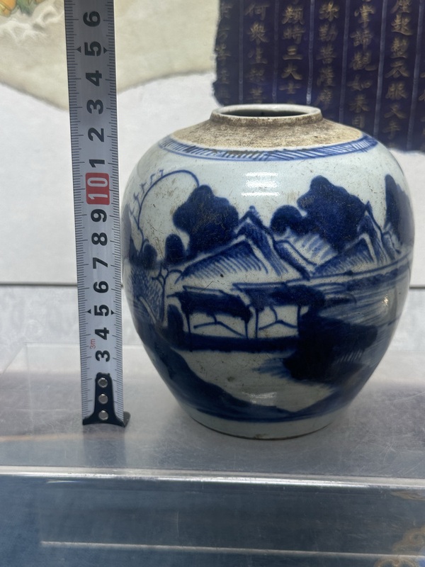 古玩陶瓷清乾隆精品青花山水紋罐拍賣,當前價格1890元