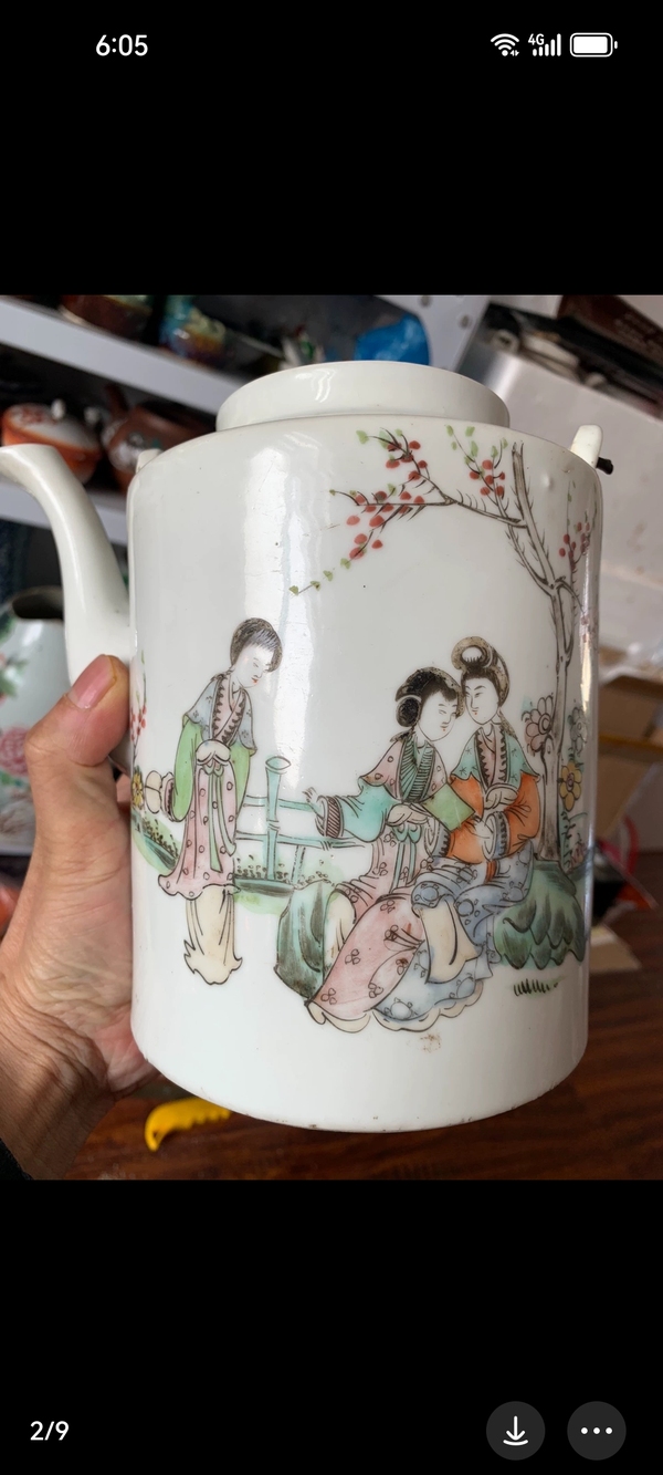 古玩陶瓷粉彩桃花仕女人物紋提梁壺拍賣,當(dāng)前價格777元