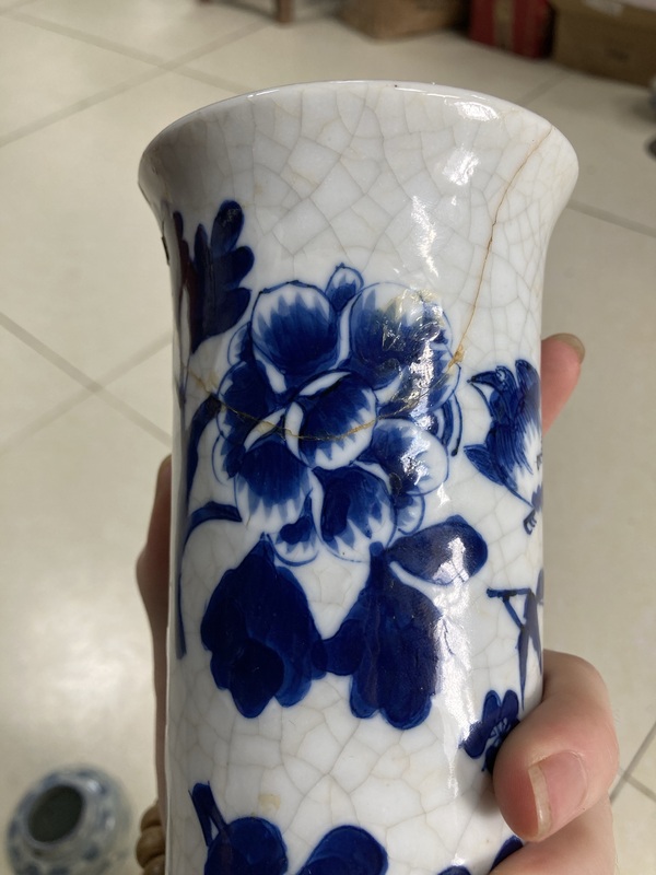 古玩陶瓷哥釉地青花花觚拍賣,當前價格388元