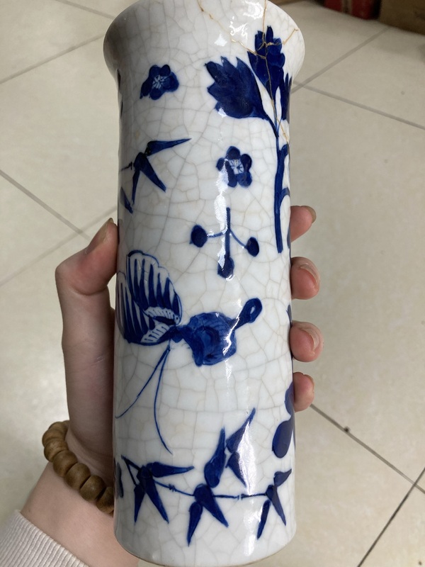 古玩陶瓷哥釉地青花花觚拍賣,當前價格388元