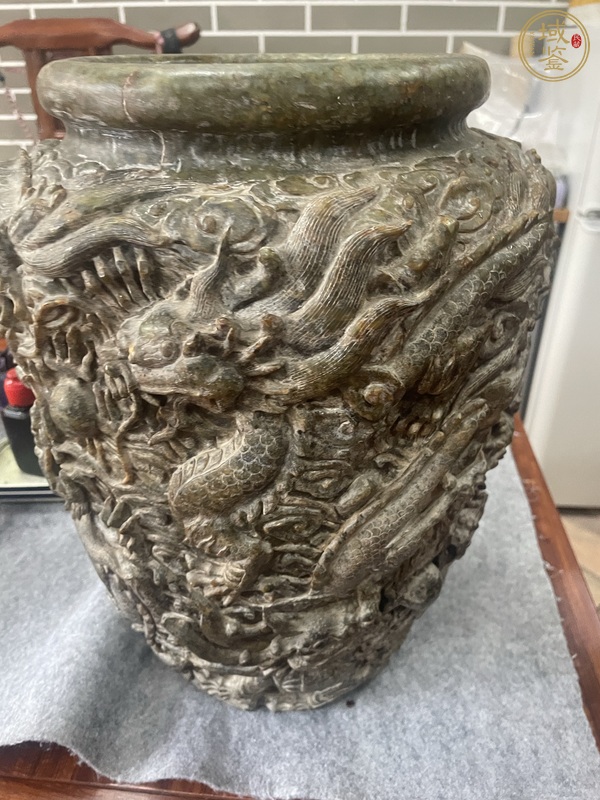 古玩玉器龍紋玉缸真品鑒賞圖