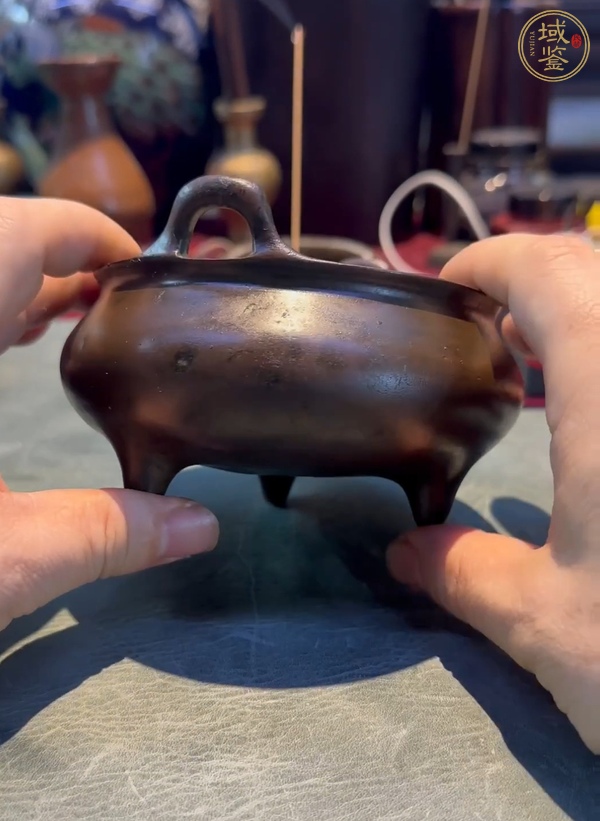 古玩銅器沖天耳三足銅香爐真品鑒賞圖