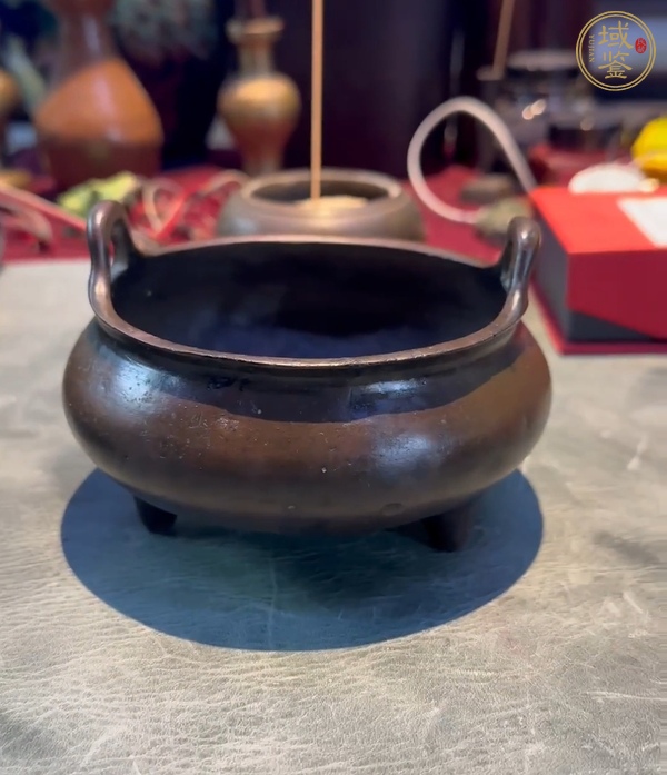 古玩銅器沖天耳三足銅香爐真品鑒賞圖