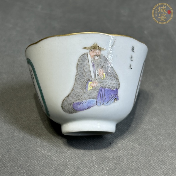 古玩陶瓷粉彩無雙譜人物花口杯真品鑒賞圖