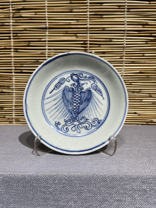 古玩陶瓷鐵線描鳳紋青花盤拍賣，當前價格1900元