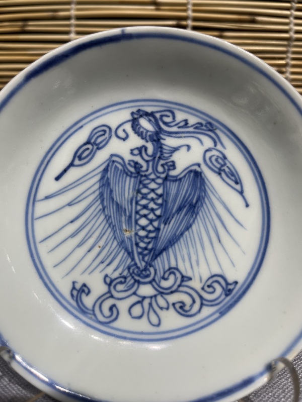 古玩陶瓷鐵線描鳳紋青花盤拍賣,當前價格1800元