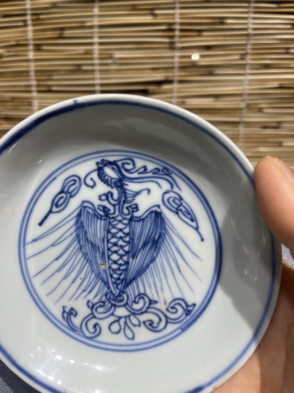 古玩陶瓷鐵線描鳳紋青花盤拍賣,當前價格1800元