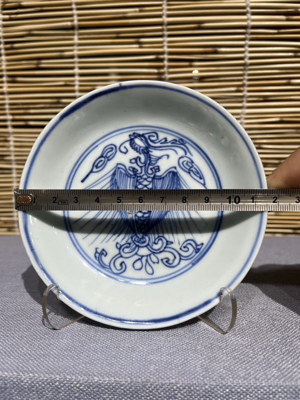 古玩陶瓷鐵線描鳳紋青花盤拍賣,當前價格1800元