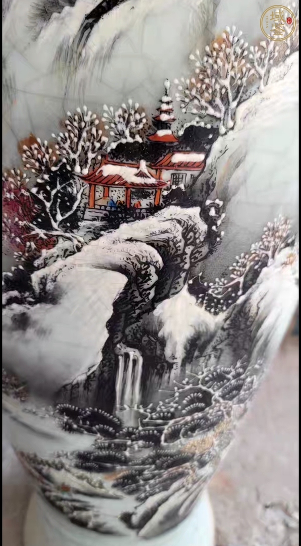 古玩陶瓷當(dāng)代 哥釉雪景大瓶真品鑒賞圖