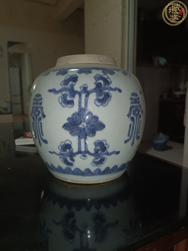 古玩陶瓷青花花間壽紋蓋罐真品鑒賞圖