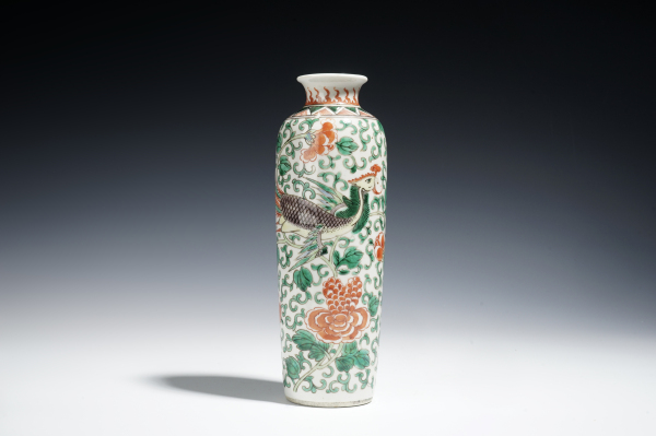 陶瓷晚清·五彩凤穿花筒瓶拍卖，当前价格1908元