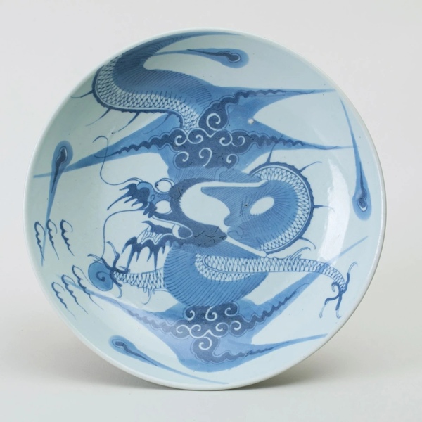 古玩陶瓷清·全品大盤雍乾過墻龍紋青花大盤拍賣,當前價格7389元