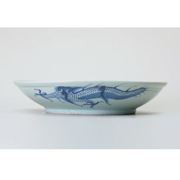 古玩陶瓷清·全品大盤雍乾過墻龍紋青花大盤拍賣,當前價格7389元