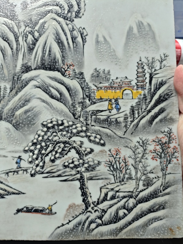 古玩陶瓷雪景山水人物瓷板畫???拍賣，當前價格3888元