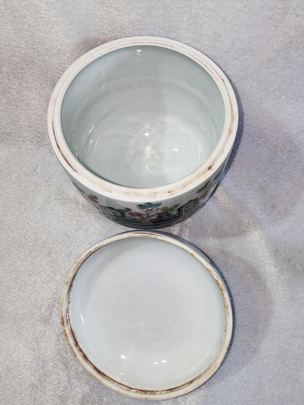 古玩陶瓷粉彩博古圖蓋缸拍賣,當前價格998元