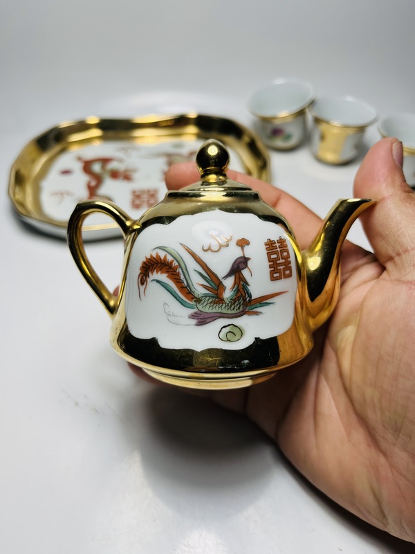 古玩陶瓷粉彩描金龍鳳囍字紋茶具一套拍賣，當(dāng)前價(jià)格699元