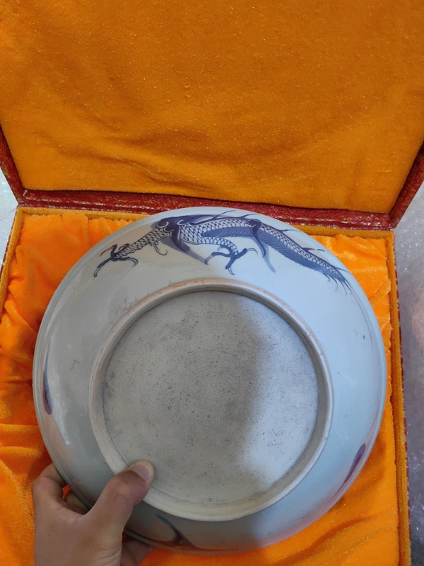古玩陶瓷清·全品大盤雍乾過墻龍紋青花大盤拍賣,當前價格7389元