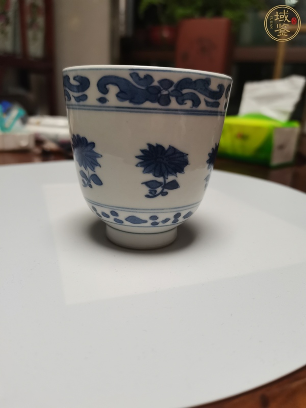 古玩陶瓷青花花卉紋仰鐘杯，注意品相真品鑒賞圖