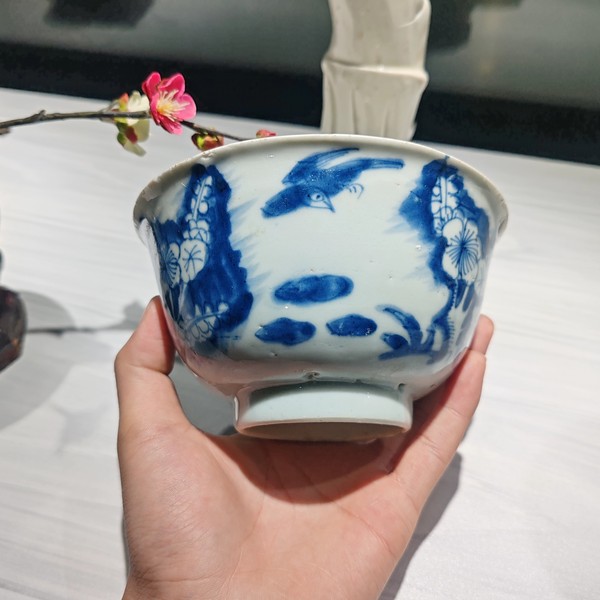 古玩陶瓷清早期青花花鳥花卉紋碗拍賣,當前價格2800元