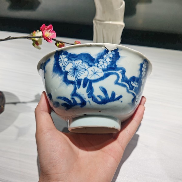 古玩陶瓷清早期青花花鳥花卉紋碗拍賣,當前價格2800元