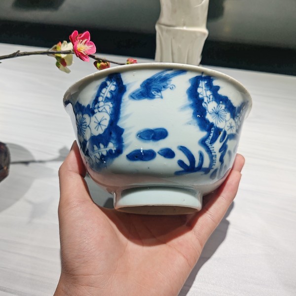 古玩陶瓷清早期青花花鳥花卉紋碗拍賣,當前價格2800元