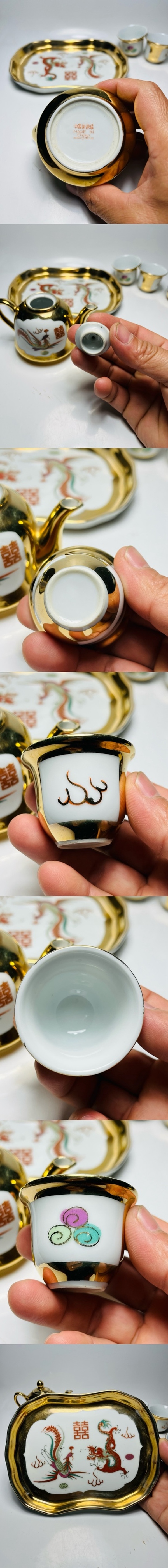 古玩陶瓷粉彩描金龍鳳囍字紋茶具一套拍賣,當前價格699元