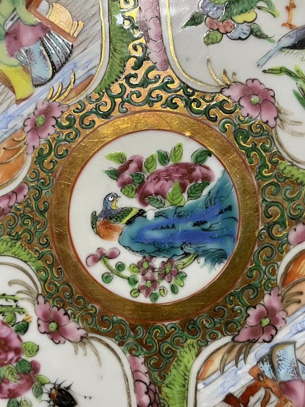 古玩陶瓷晚清.花鳥人物故事廣彩折沿盤拍賣,當前價格258元