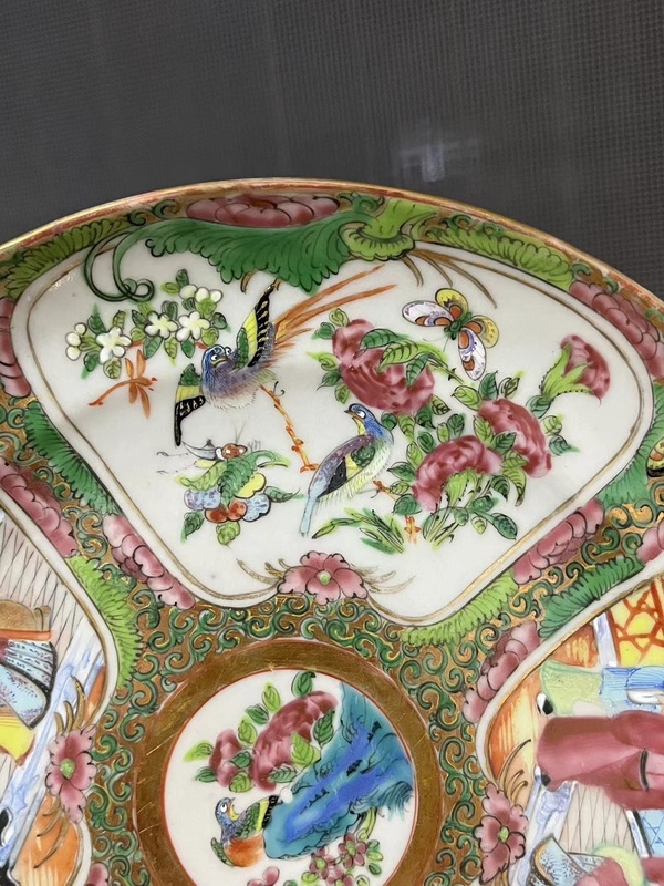古玩陶瓷晚清.花鳥人物故事廣彩折沿盤拍賣,當前價格258元