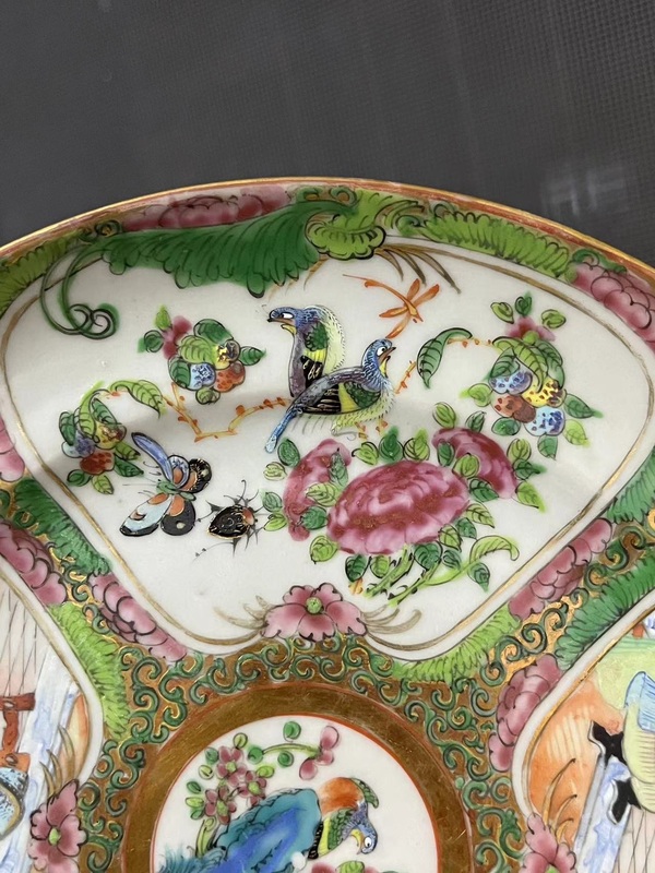 古玩陶瓷晚清.花鳥人物故事廣彩折沿盤拍賣,當前價格258元