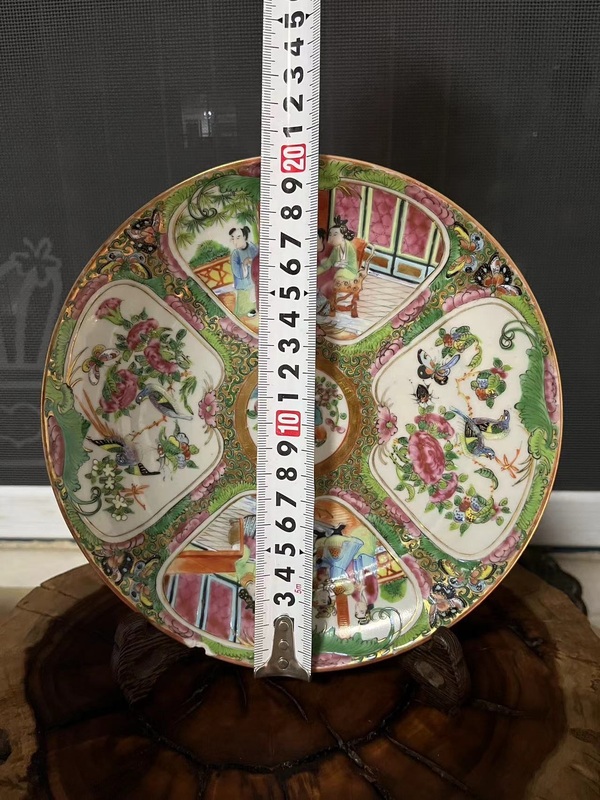 古玩陶瓷晚清.花鳥人物故事廣彩折沿盤拍賣,當前價格258元