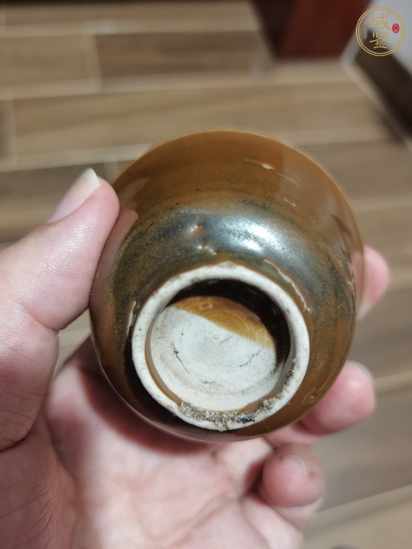 古玩陶瓷清光緒 紫金釉青花魚藻紋杯真品鑒賞圖