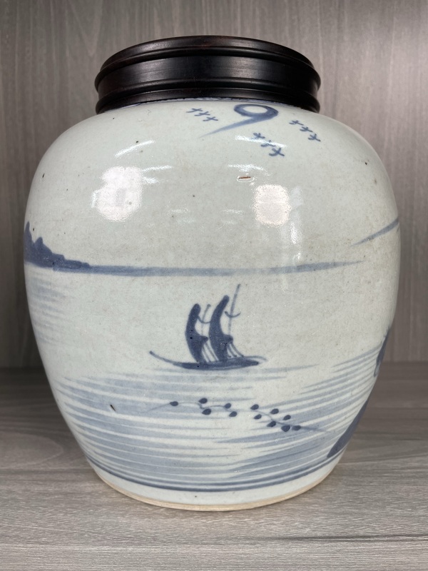 古玩陶瓷清乾隆 精品青花山水人物紋罐拍賣,當前價格2900元