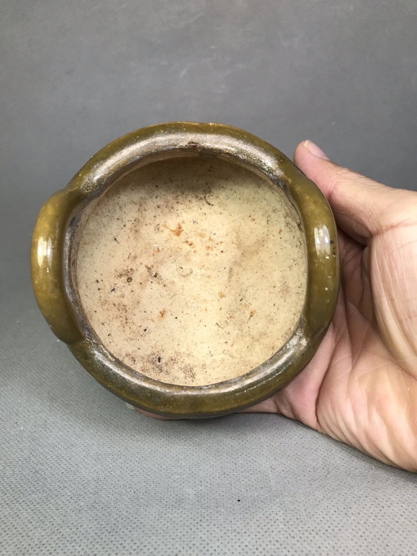古玩陶瓷晚清黃鱔釉橋耳三足香爐拍賣,當前價格704元