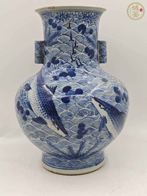 古玩陶瓷青花魚(yú)藻紋慣耳尊真品鑒賞圖