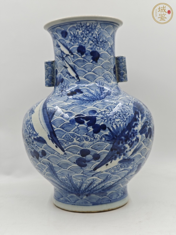 古玩陶瓷青花魚(yú)藻紋慣耳尊真品鑒賞圖