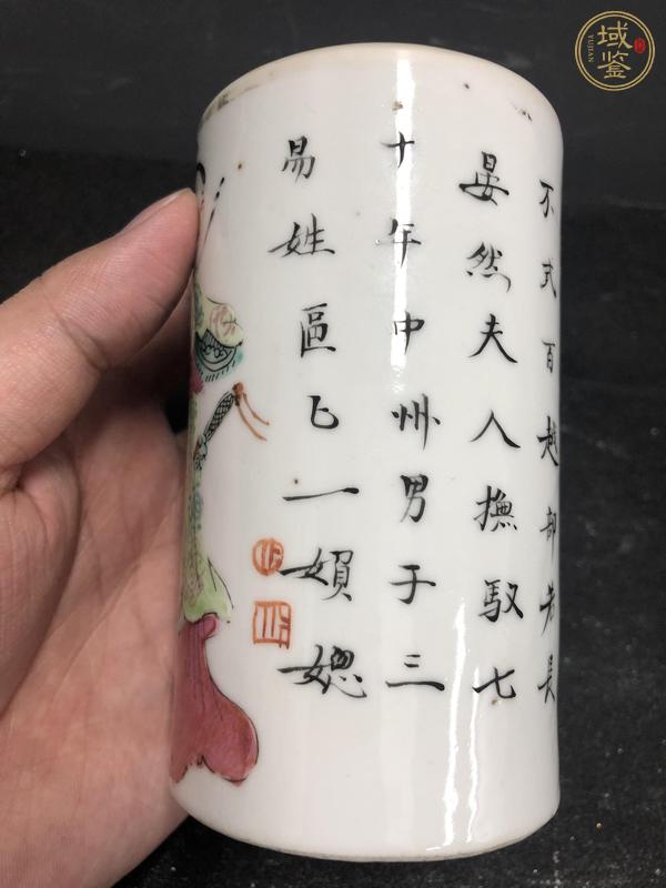 古玩陶瓷粉彩人物故事筆筒    真品鑒賞圖