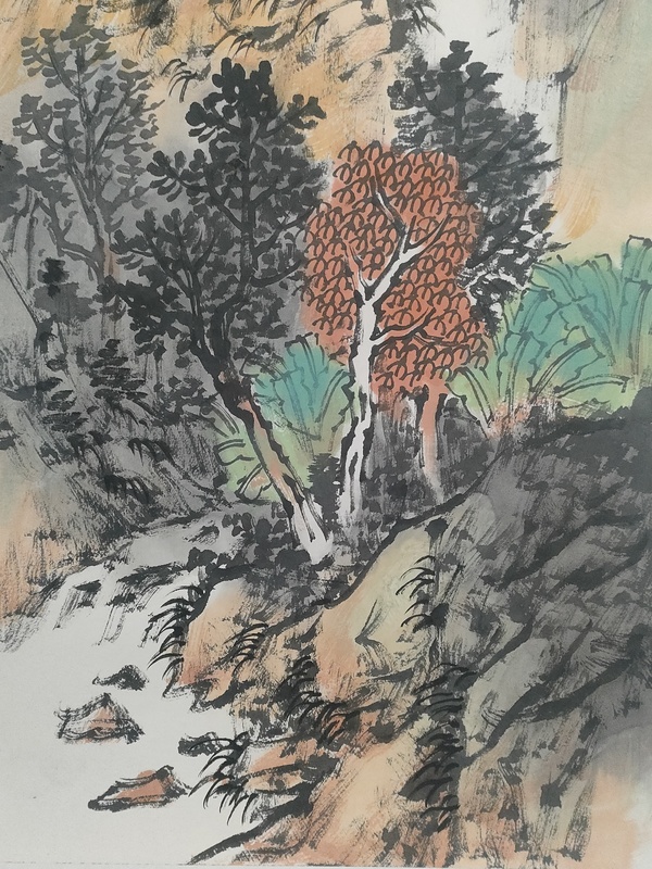 古玩字畫大紅袍畫家胡建國(guó)作品《初秋圖》拍賣，當(dāng)前價(jià)格680元