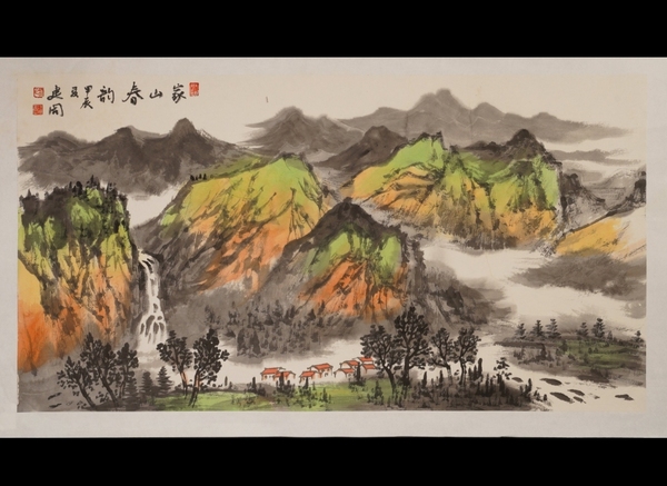 古玩字畫大紅袍畫家胡建國山水畫拍賣,當前價格880元