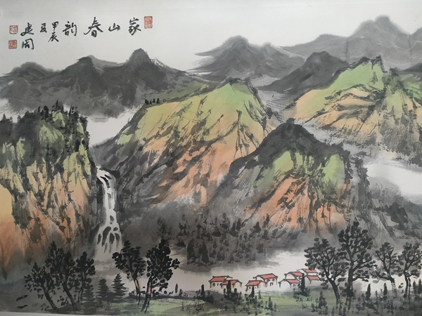 古玩字畫大紅袍畫家胡建國山水畫拍賣,當前價格880元