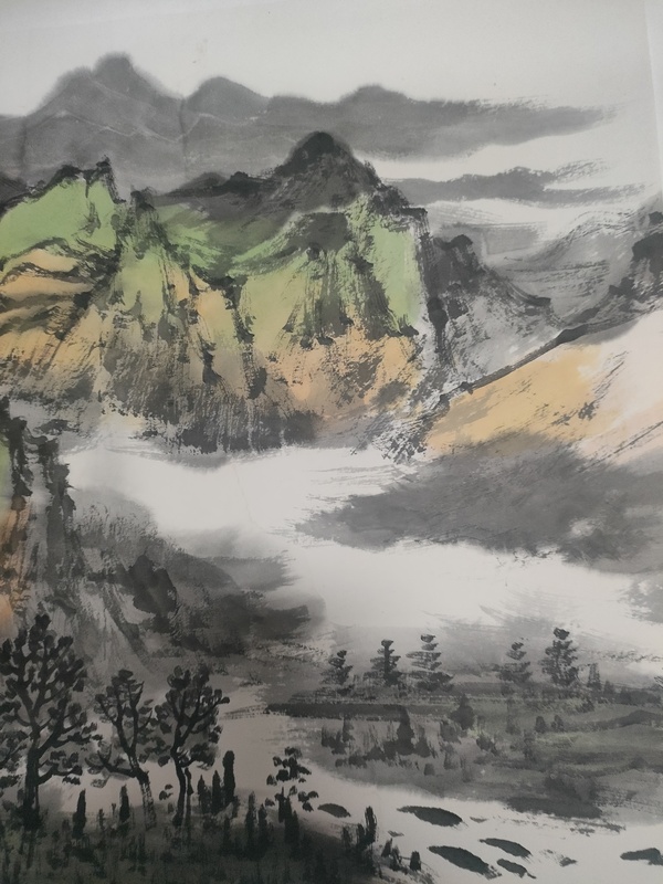 古玩字畫大紅袍畫家胡建國山水畫拍賣,當前價格880元