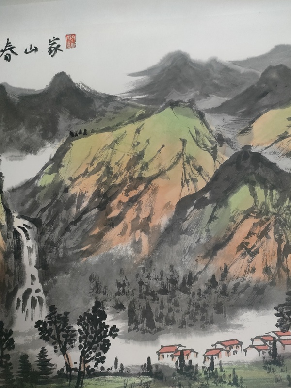 古玩字畫大紅袍畫家胡建國山水畫拍賣,當前價格880元