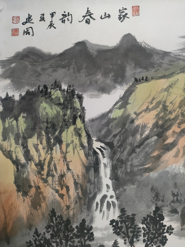 古玩字畫大紅袍畫家胡建國山水畫拍賣,當前價格880元