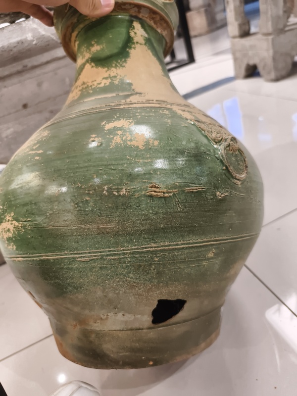 古玩陶瓷漢綠釉雙獸弦紋盤口瓶拍賣,當前價格2880元