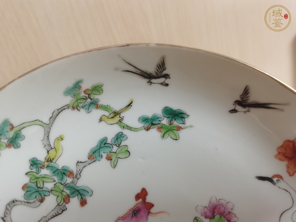 古玩陶瓷清中期粉彩百鳥朝鳳紋盤真品鑒賞圖