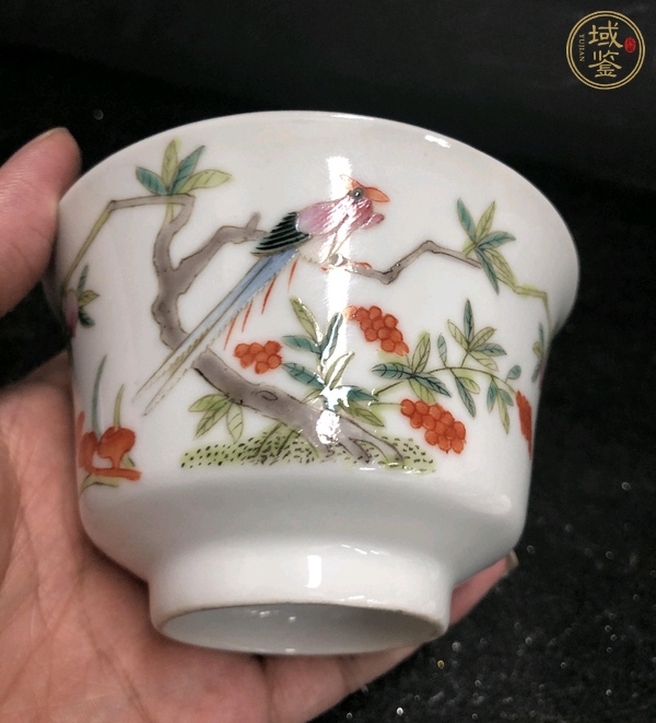 古玩陶瓷花鳥紋粉彩三才蓋杯真品鑒賞圖