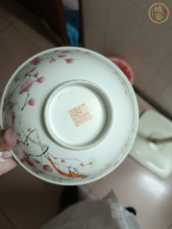 古玩陶瓷粉彩花鳥紋茶碗真品鑒賞圖