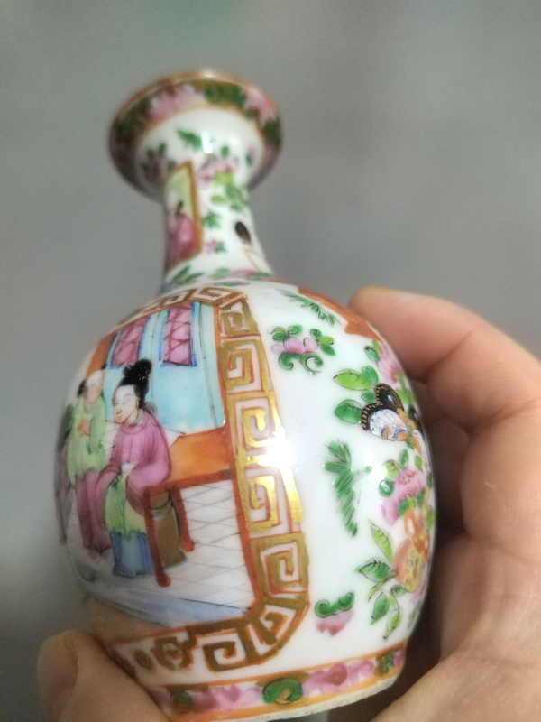 古玩陶瓷清中晚廣彩玉壺春瓶拍賣，當前價格2800元
