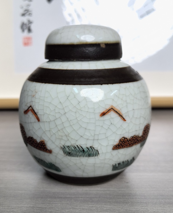 古玩陶瓷清末民初 精品哥釉五彩刀馬人物蓋罐拍賣,當(dāng)前價(jià)格680元